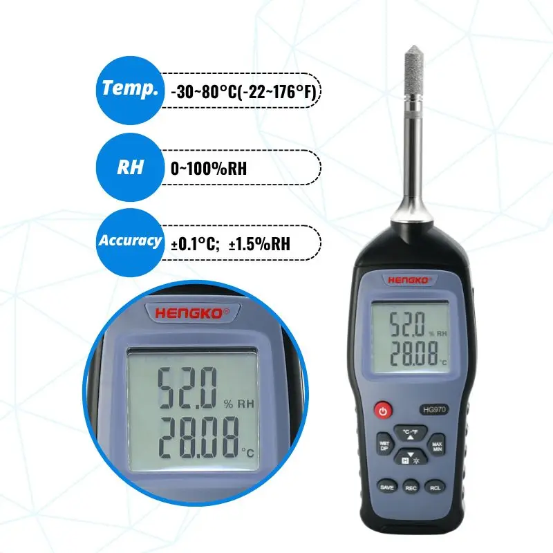 

HG970 handheld temp/humidity calibrator, industrial high-precision temp & R H meter