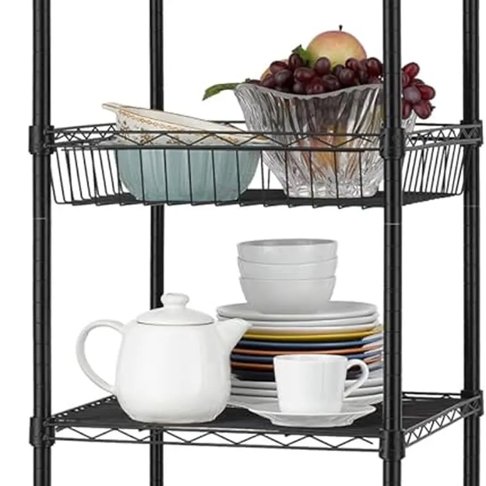 رفوف سلكية شديدة التحمل مكونة من 7 طبقات بعجلات، مقاس 18 × 18 × 78.8 بوصة، رف تخزين للمطبخ/الحمام/المكتب، معتمد من NSF، باللون الأسود