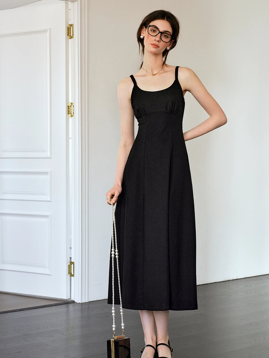 

OLrain Summer Basics Black Dress Woman 2025 Summer French Simple Sleeveless U-neck Midi Knitted Dress Ladies Clothes O57XL98001