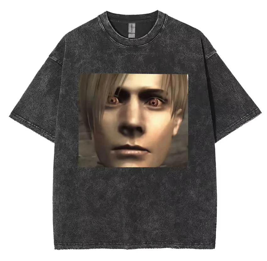 Resident Evil 4 Cosplay Short Sleeve T-Shirt Y2k Men Women Gothic Clothing Tshirt Vintage Washed Leon S Kennedy Graphic T Shirts