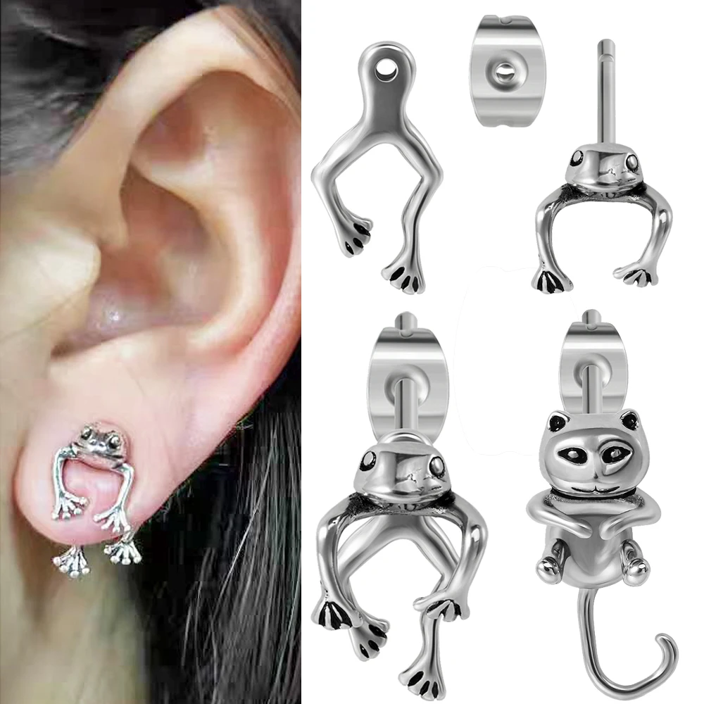 

1PC Stainless Steel Frog&Monkey Punk Ear Studs Tragus Cartilage Piercing Man/Women Earrings Helix Cartilage Piercing Jewelry