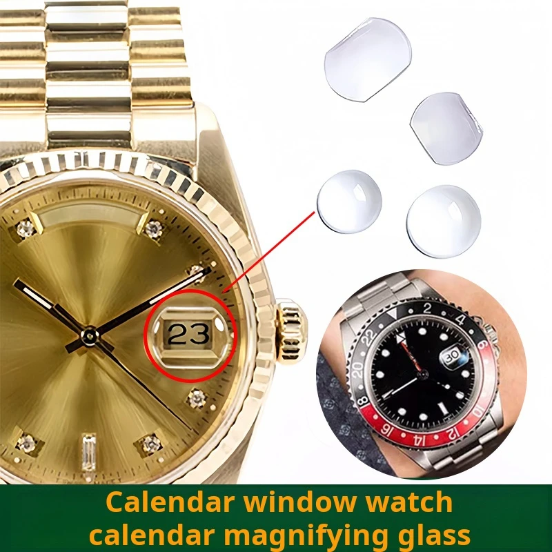 Lente di calendario con lente d'ingrandimento a bolle di zaffiro per finestra della data Orologio in cristallo quadrato 7,0 * 5,5 mm 5,5 * 4,5 mm 4,5 * 3,5 mm rotondo 5,5 / 4,5 mm