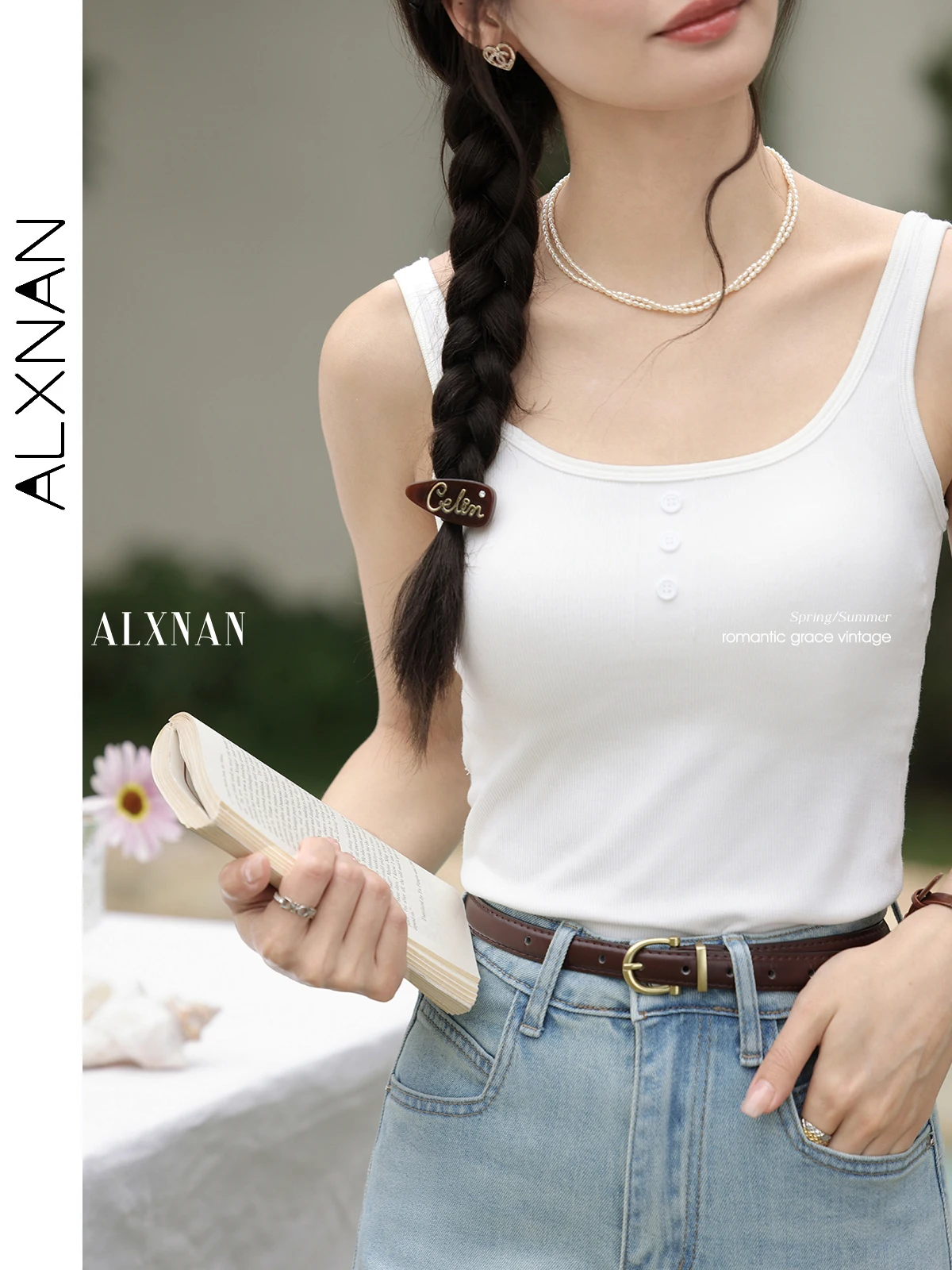 ALXNAN Women's Jeans Retro Blue High-waist Wide-leg Jeans 2025 Summer New Straight Loose-fit Elegant Office Commute Pants L53880