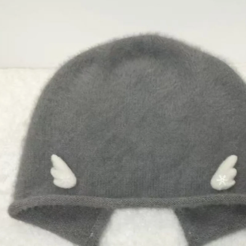 2026 Y2k Aesthetic Solid Color Knitted Hats Harajuku Vintage Angel's Wings Patchwork Hat Streetwear Women Winter Warm Grunge Cap