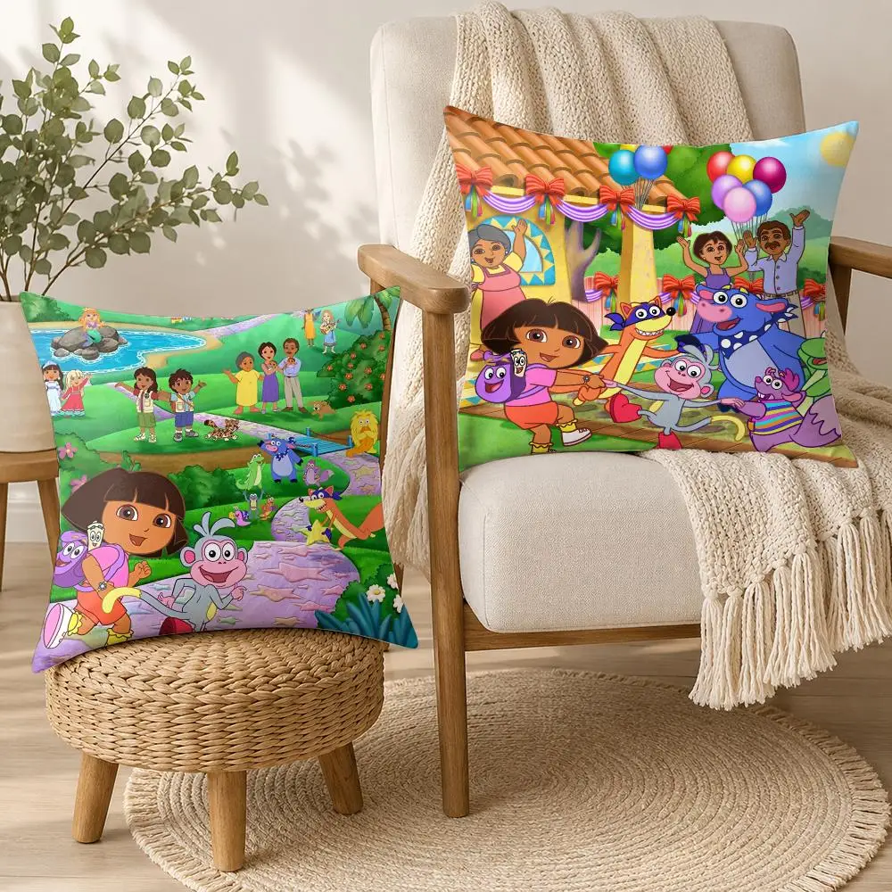 Cartoon D-Dora The ExplorerS Cushion Cover Square Decorative Throw Pillow 40x40cm For Sofa Bedroom Living Room Home Decor