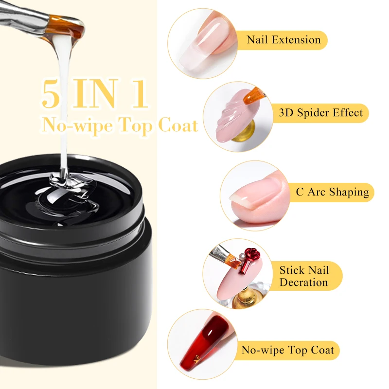 5 in1 네일 글루 젤 강화 젤 노 와이프 탑 코트 매니큐어 UV LED 소크 오프 기능 네일 젤 바니쉬 3D 크롬 디자인 DIY
