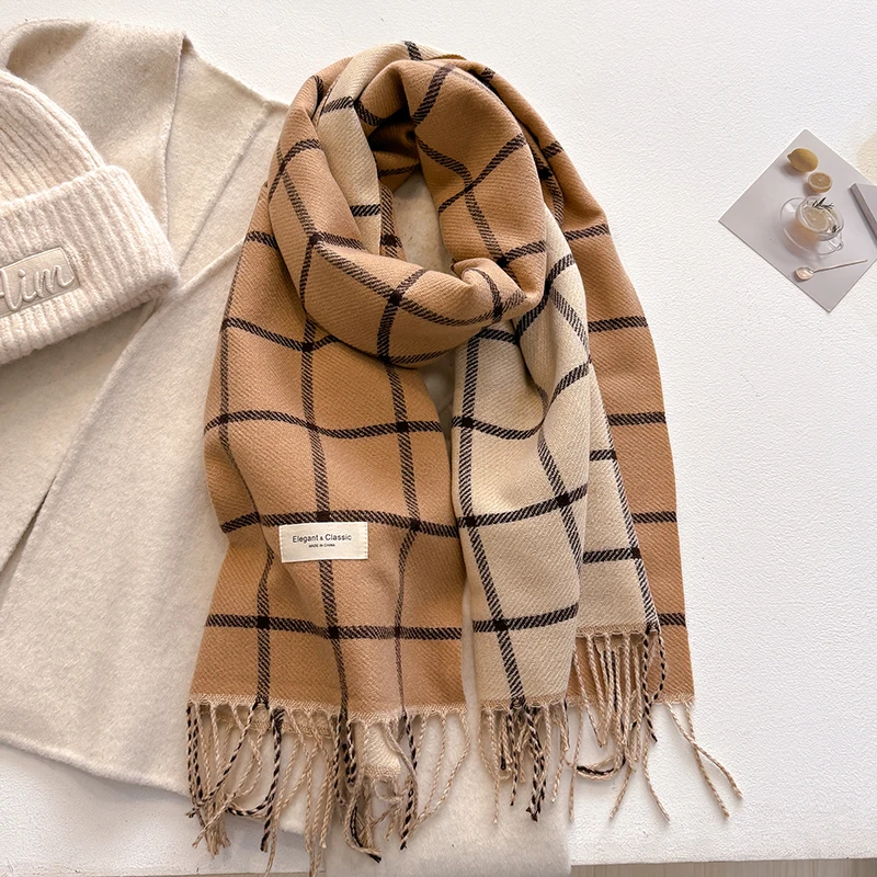 

Fashion Autumn Winter Warm Cashmere Scarf Plaid Pattern Long Tassels Women Thicken Wrap Shawl Lady muffler Bufanda Pashmina New