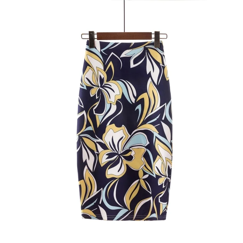 Mid Length Korean Version Ethnic Style Printed One Step Skirt with Hip Wrap Skirt, Slim Fit and Slimming Women's Skirt