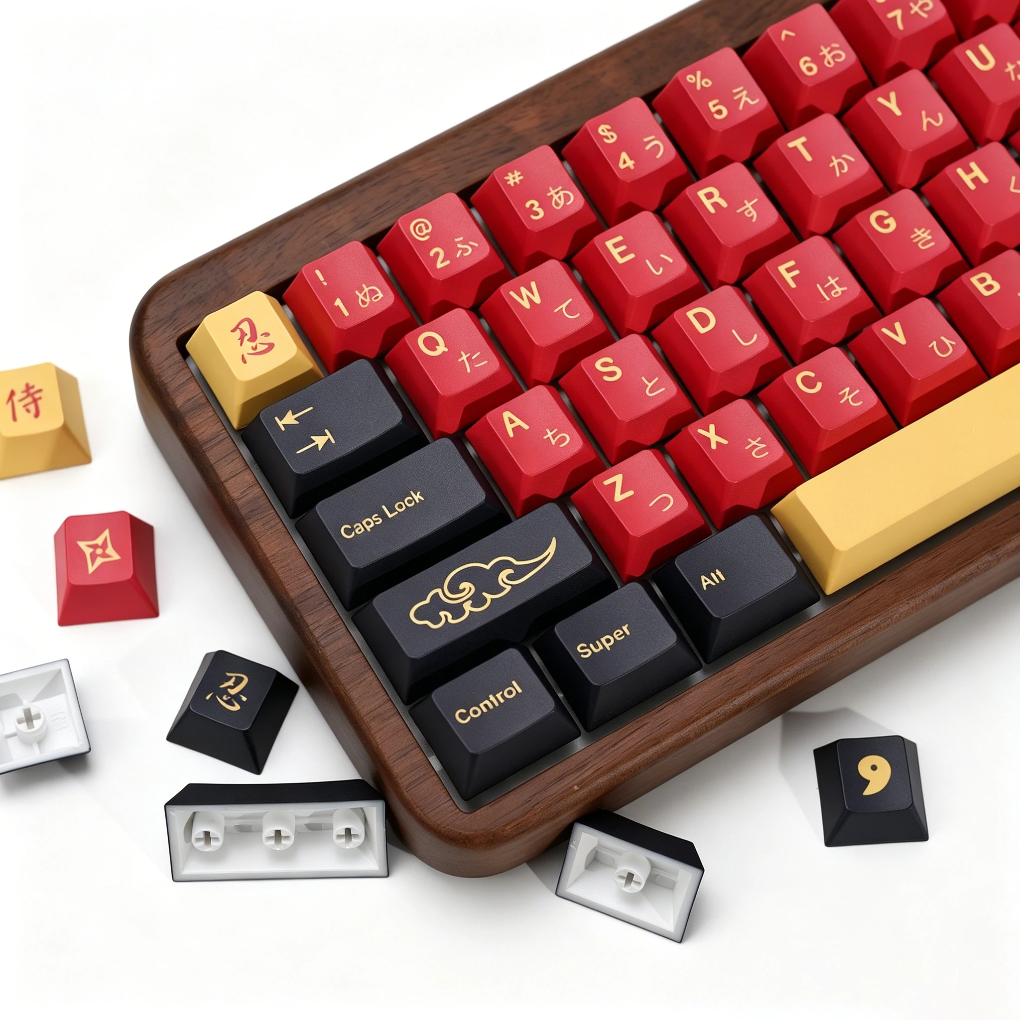 KBDiy Japanese Keycaps Retro GMK Red Samurai Cherry Profile PBT Ailce Keycap Custom For 60 Gaming Mechanical Keyboard Key Caps