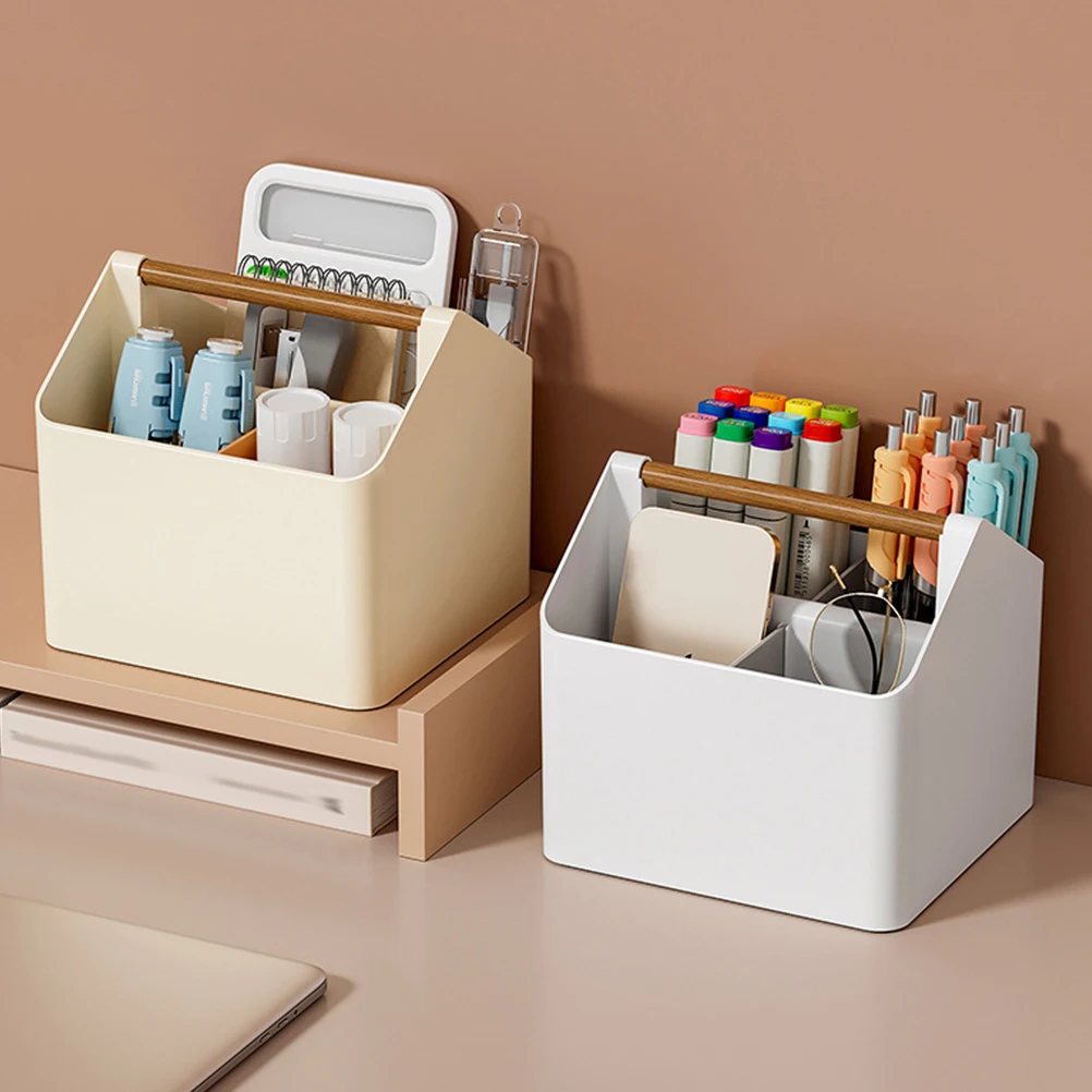

Functional Handle Storage Box Desk Organizer Stationery Pen Tray Sundries Holder Bathroom Essentials Vanity Case