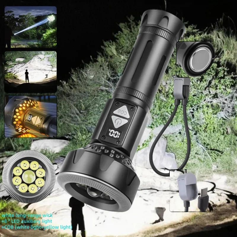 Outdoor High Power LED Flashlight USB Rechargeable Long-range Tactical Torch With COB Side Light Strong Magnetic Lantern Camping