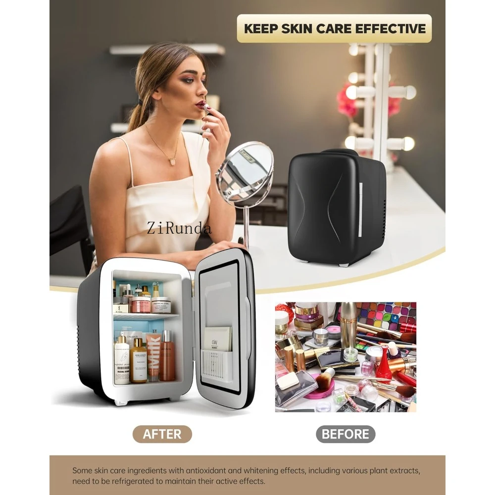 Geladeira de 4L/6 latas, geladeira para cuidados com a pele de resfriamento rápido, geladeira quente e fria, geladeira portátil