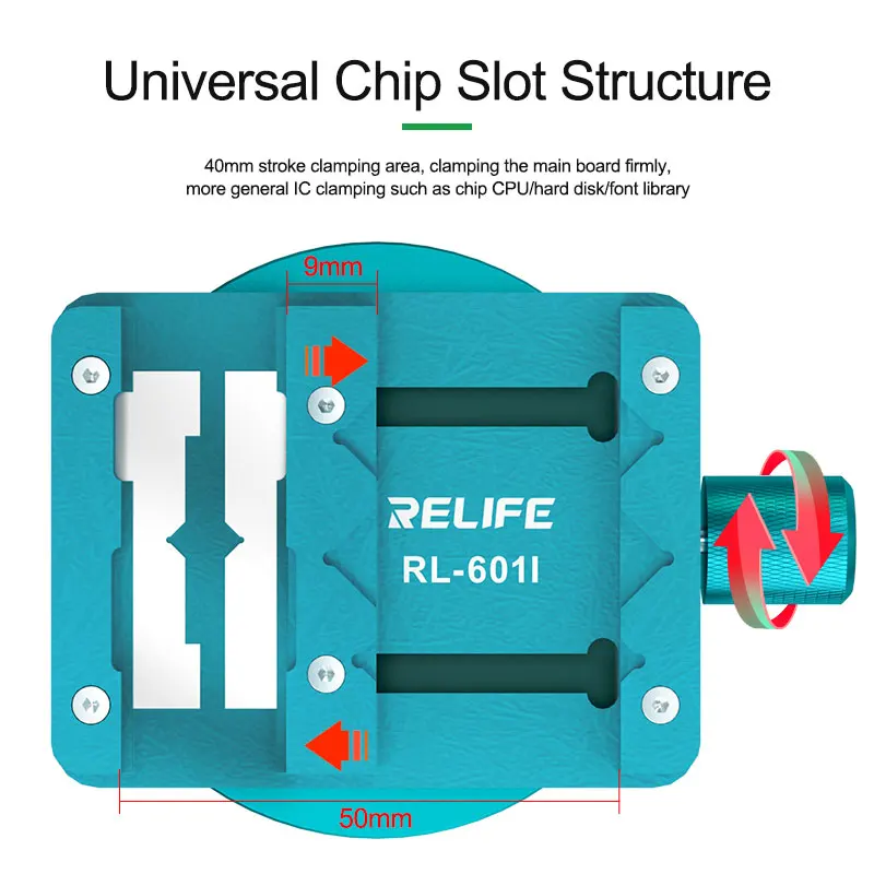 

RELIFE RL-601I Multifunctional Mini 360 ℃ Rotating Fixture for Mobile Phone Main Board Chip BGA PCB Repair and Disassembly Tool