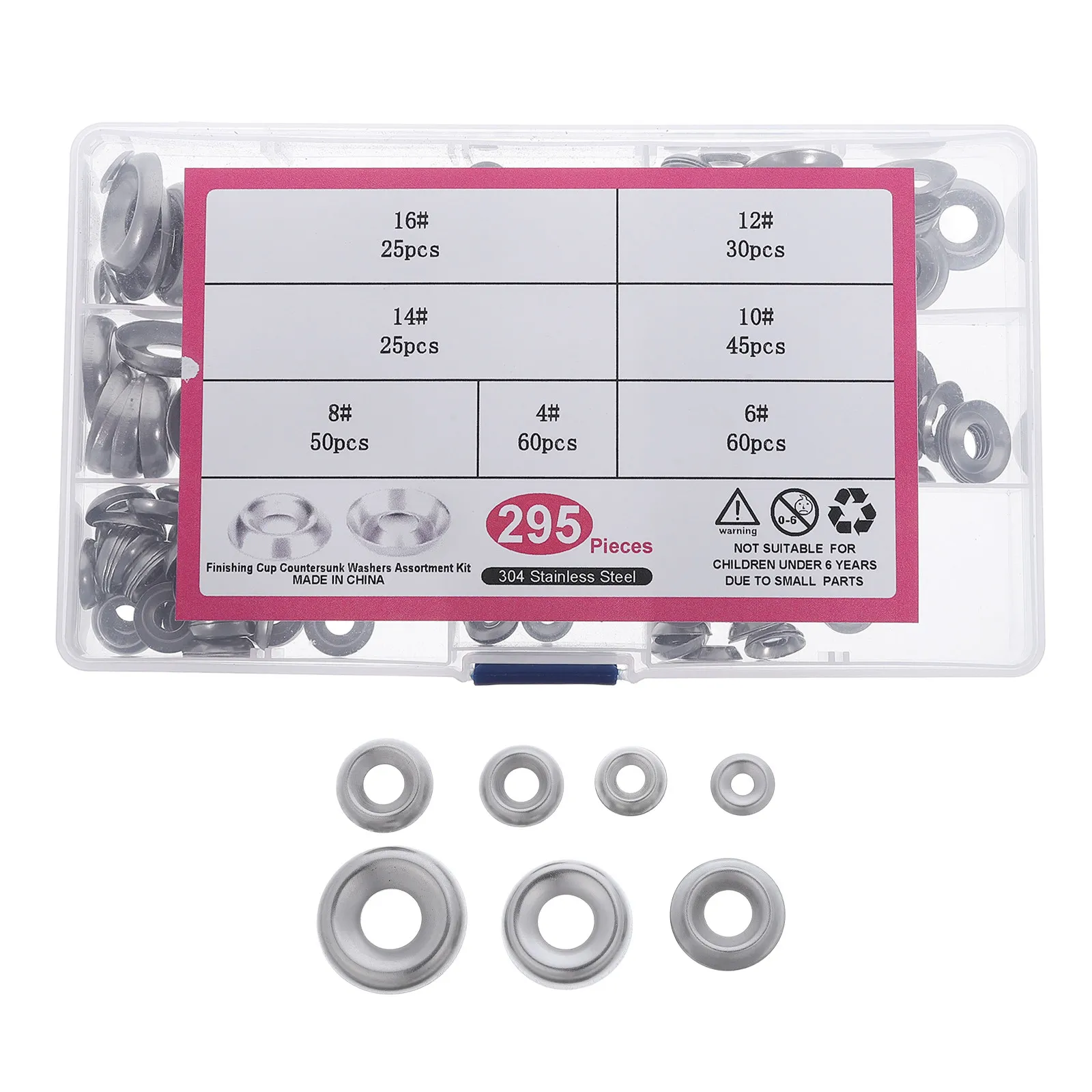 295Pcs Stainless Steel Countersunk Washers Assorted Sizes Screws Bolts Applications