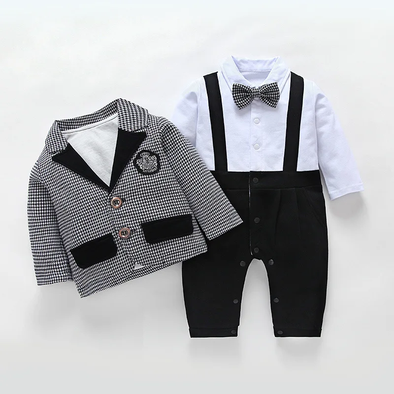 Baby Boys Gentleman Outfits Suits Clothing Spring and Autumn Baby Jacket Rompers 2PCS Suit Boutique Kids Clothing