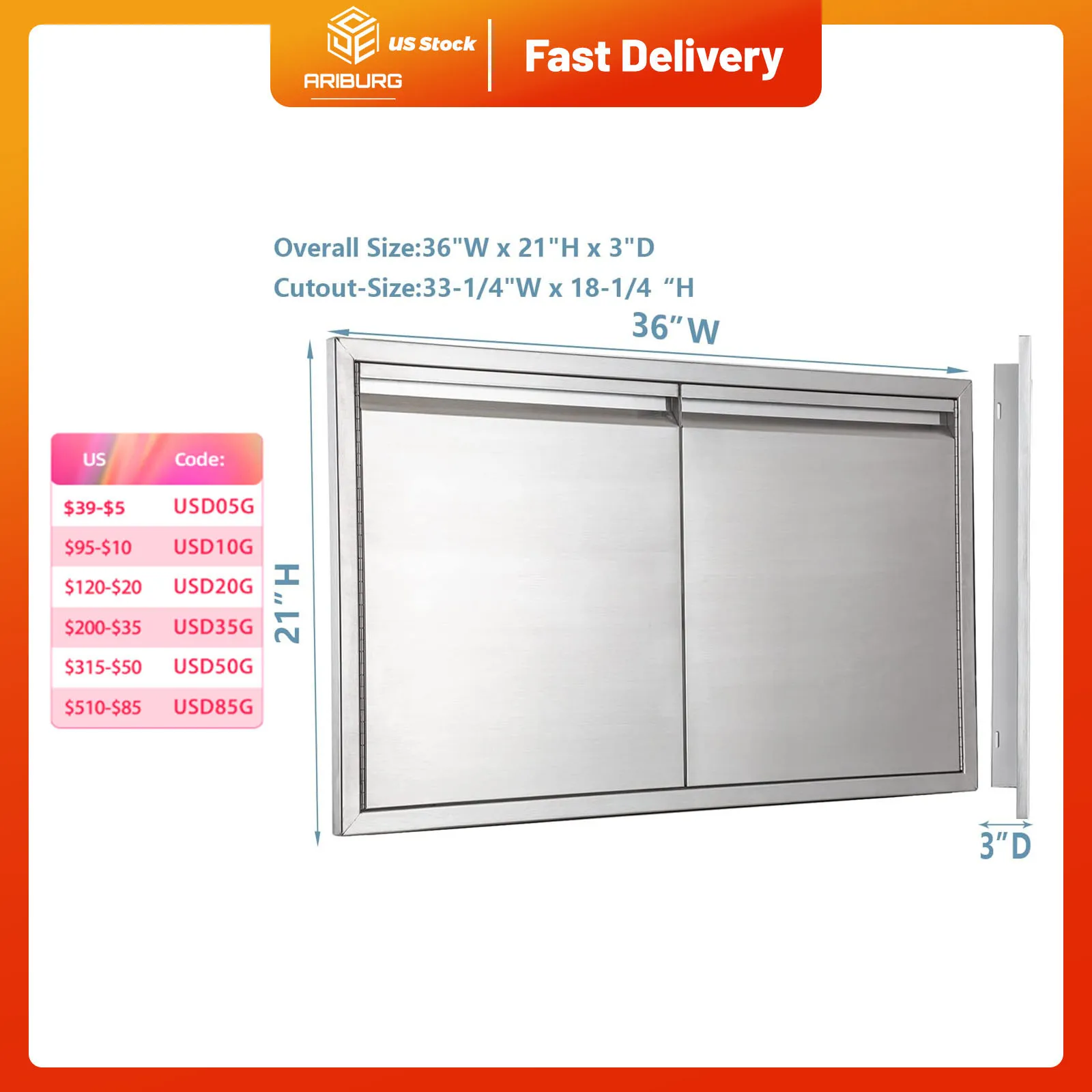 

BBQ Outdoor Kitchen Door Stainless Steel Double Doors Flush Mount for Outdoor Kitchen Island Double Wall Door Panel