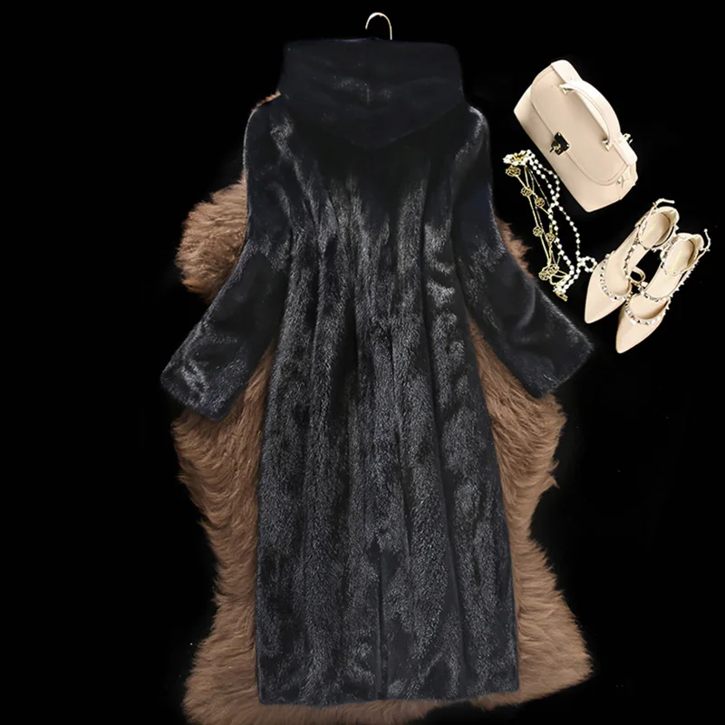 Faux Fur Women Long Coats Thick Warm Coat Hooded Full Sleeve Solid Casual Elegant Splice Open Stitch Slim Fit Autumn Winter