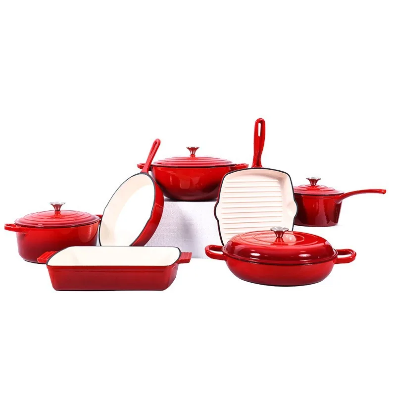 7-Piece enamel cast iron cookware set 7-piece multi-functional non-stick frying pans and saucepans suitable for home kitchen use