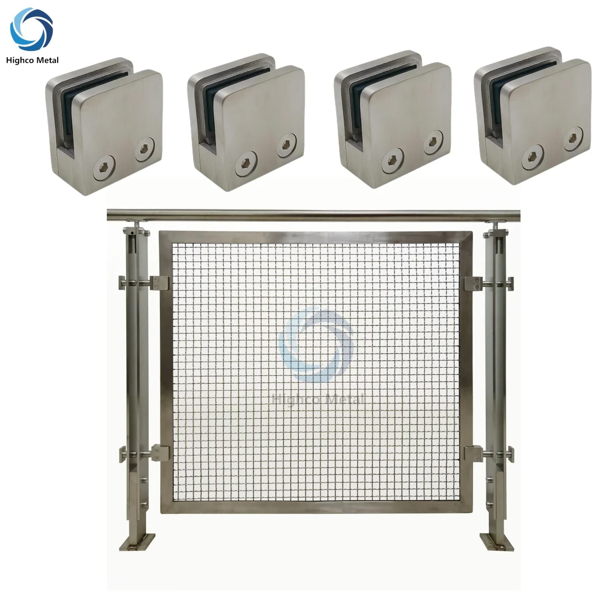 

4 Pcs Stainless Steel Wire Mesh Railing Holder 45x45mm Square Glass Clamps for 6mm and 8mm Glass