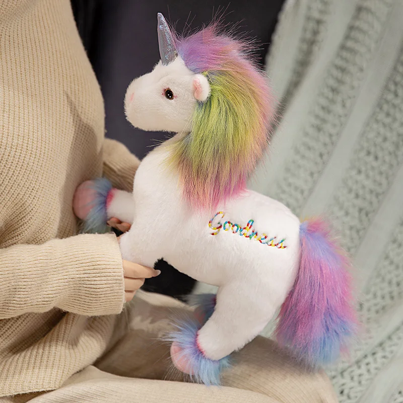 32 ซม.การ์ตูน Rainbow Unicorn ตุ๊กตา Plush คุณภาพสูงน่ารักสีสันผมยูนิคอร์นตุ๊กตาสัตว์ตกแต่งบ้านของขวัญเด็ก