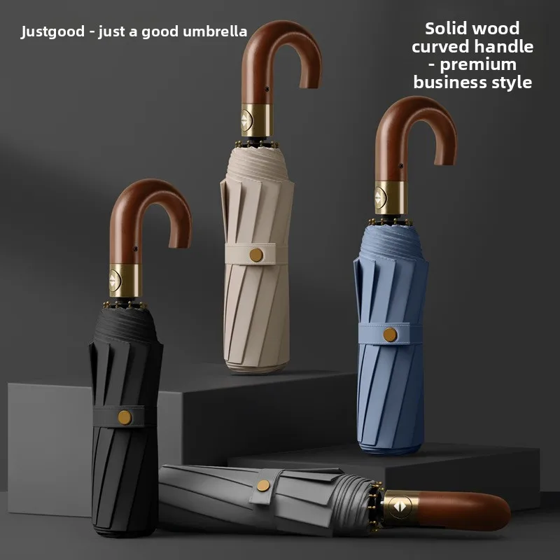 

Мужской деловой зонт с изогнутой ручкой, складной зонт для защиты от солнца, повышенная ветроустойчивость, защита от непогоды, двойное назначение.