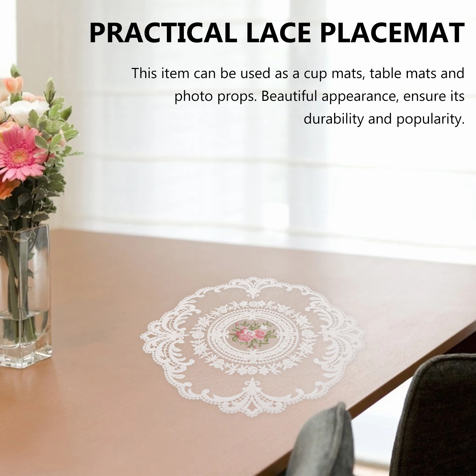 

2Pcs Lace Placemat Elegant Stereoscopic Embroidery Table Mat Set for Dining Coffee Cup Coaster Reusable Home Ornament Decor