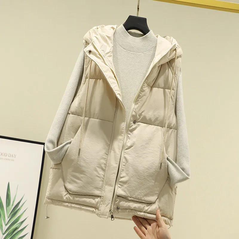 

2025 Autumn Winter New Hooded Cotton Warm Vest Female Students Streetwear Korean Loose Sleeveless Parkas Vest Women