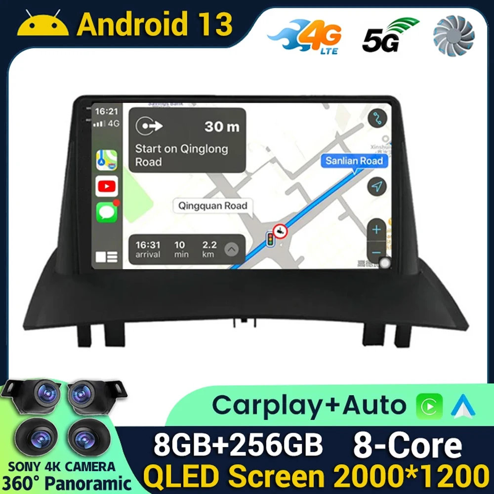 Android 13 Carplay Auto Car Radio For Renault Megane 2 2002 2003 2004 2005 2006 2007 2008 2009 Multimedia Player Stereo GPS WIFI