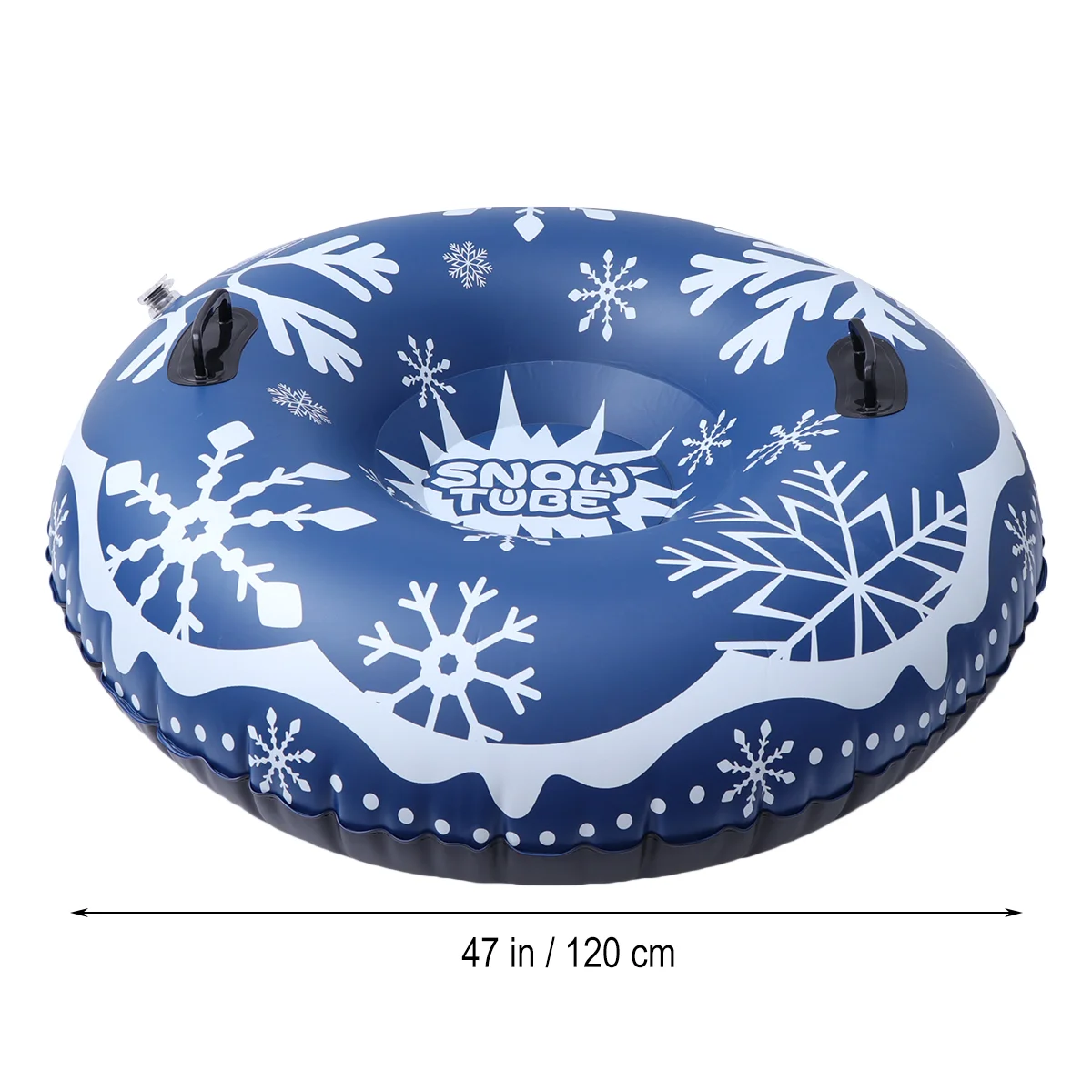 47 นิ้ว Blue Inflatable Snow Tube PVC Snowflake การพิมพ์เลื่อนหิมะ Heavy Duty วงกลมสําหรับเล่นสกีสเก็ตและเกมหิมะ