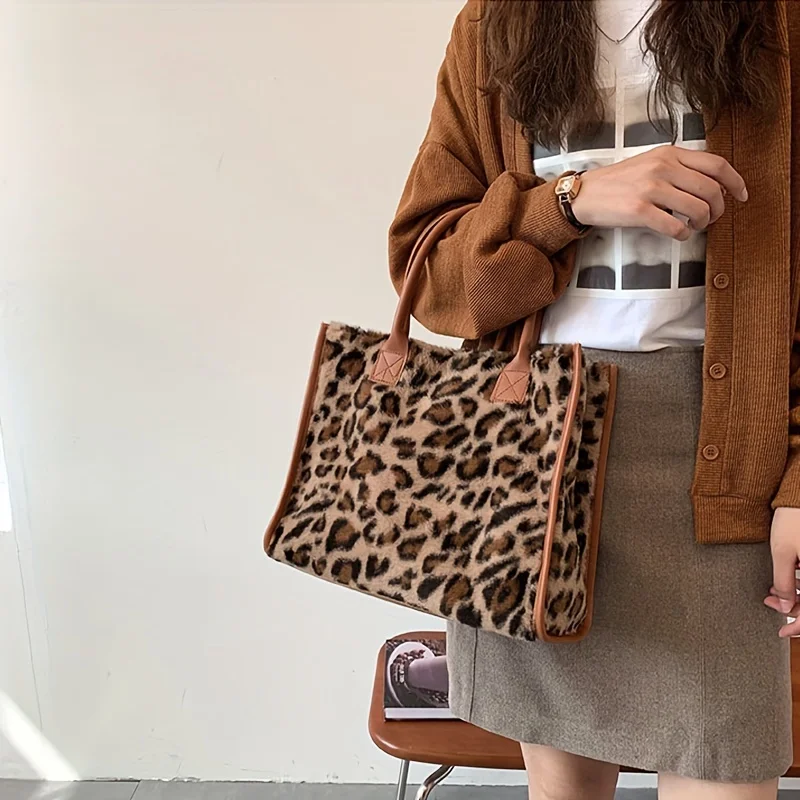 Print Plush Tote  Versatile & Chic with Large Capacity and Secure Magnet Closure - Elevate Your Style