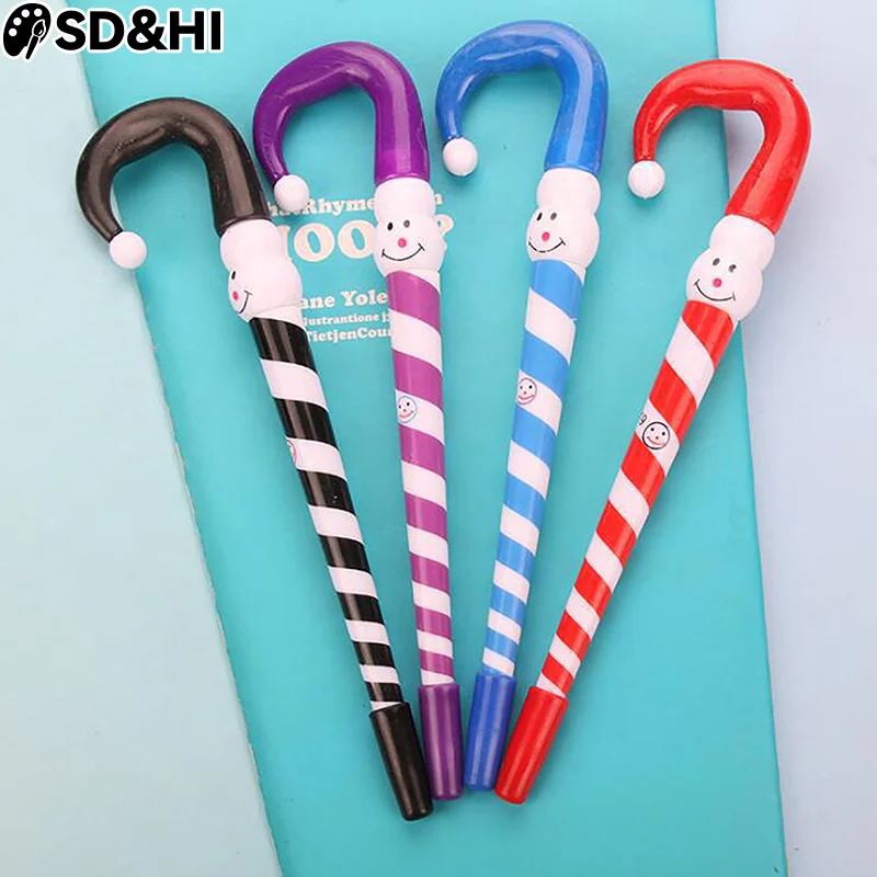 4Pcs Creative Cartoon Christmas Snowman Walking Stick Umbrella Shape Ballpoint Pen Office School Supplies Student Stationery