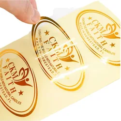 Custom logo printing adhesive waterproof gold foil clear vinyl logo label transparent stickers for packaging, sliver PVC sticker