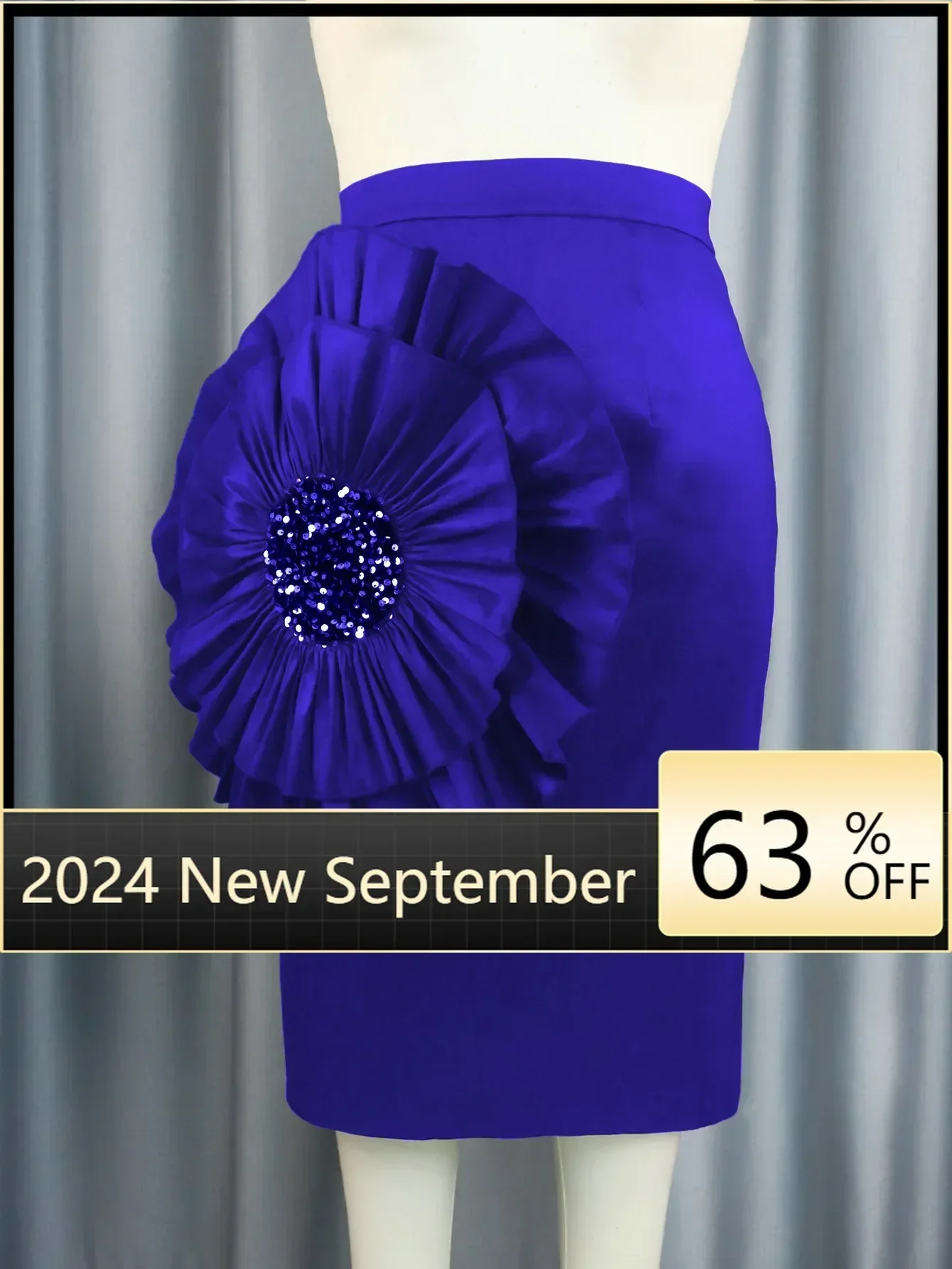 

Customized Stylish Women Black Skirt with Big Flower Sequins High Waist Fitted Midi Skirt for Party Club Bodycon Femme Birthday