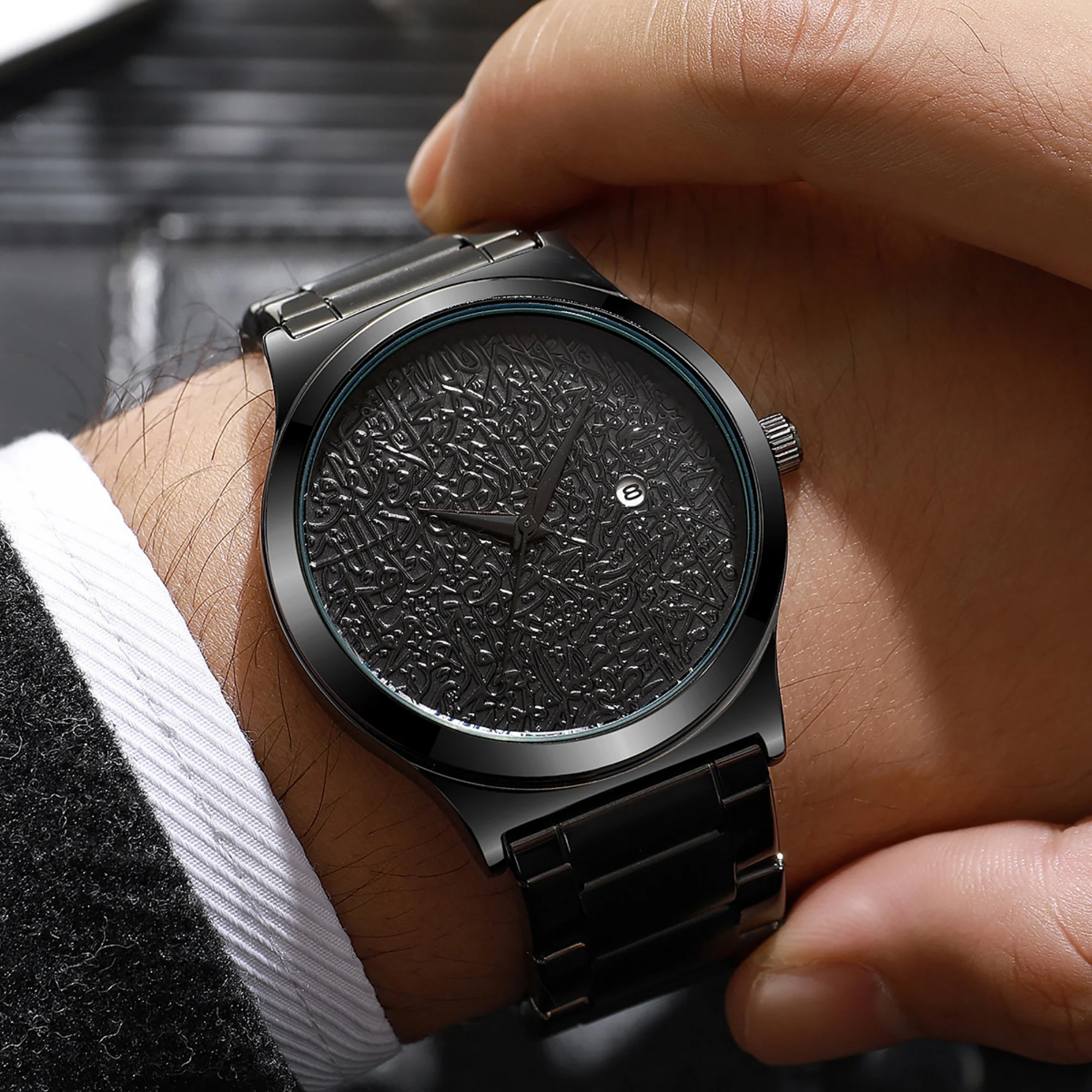 Men Quartz Watch Round Alloy Strap Engraved Single Date Window Minimal  Business Fashion Wristwatch Gift For Gentlemen Male