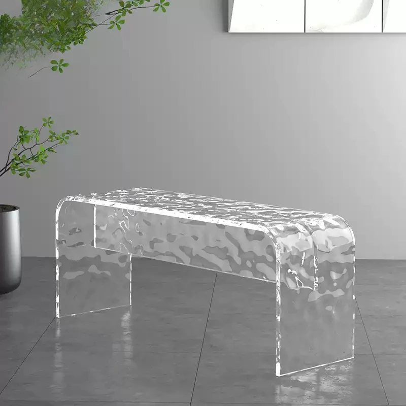 Water ripple acrylic long stool, shoe change stool at home door, fitting room, long stool, transparent bedside stool, long chair