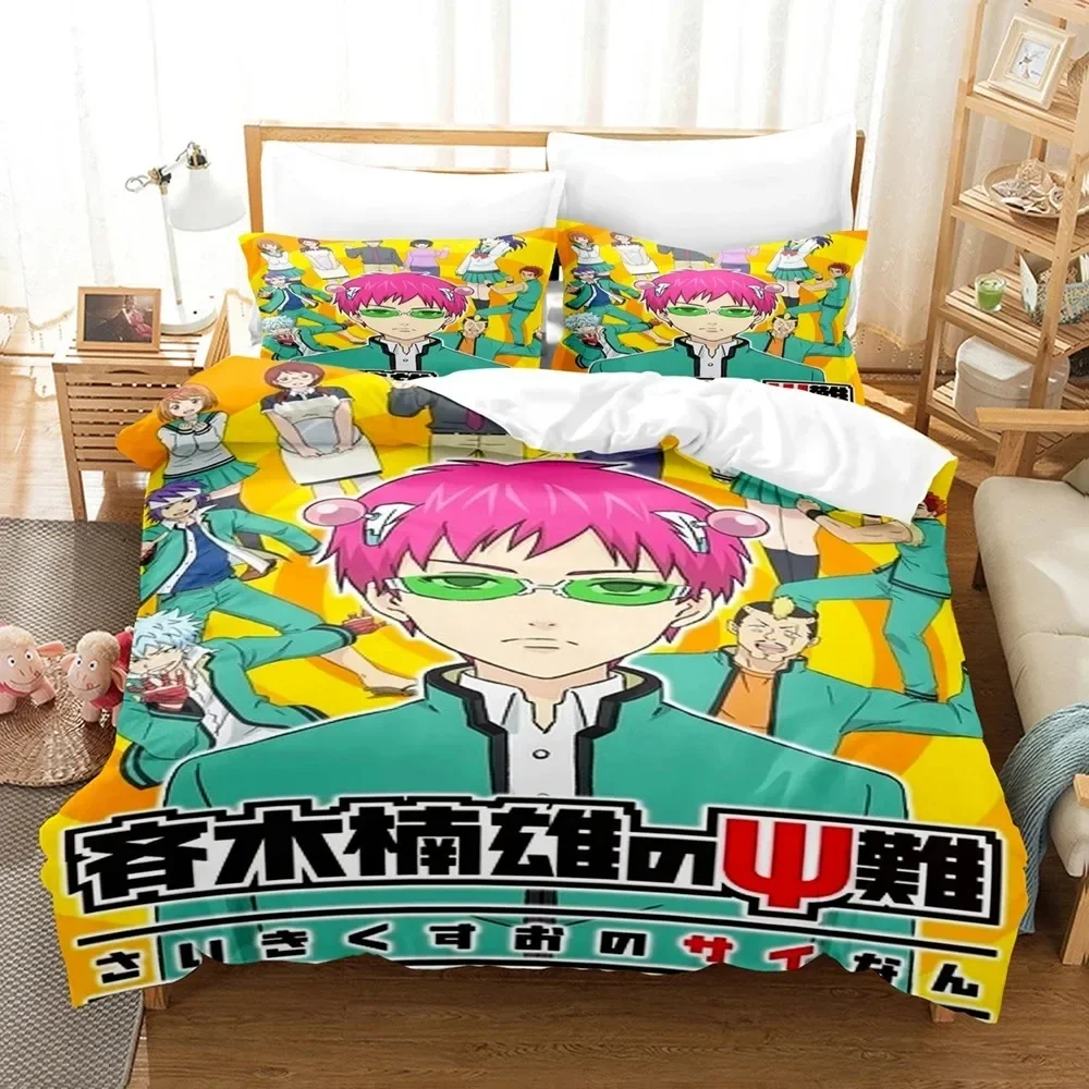 Anime The Disastrous Life of Saiki K Kusuo Bedding Set Boys Girls Twin Queen Size Duvet Cover Pillowcase Bed Kids Adult