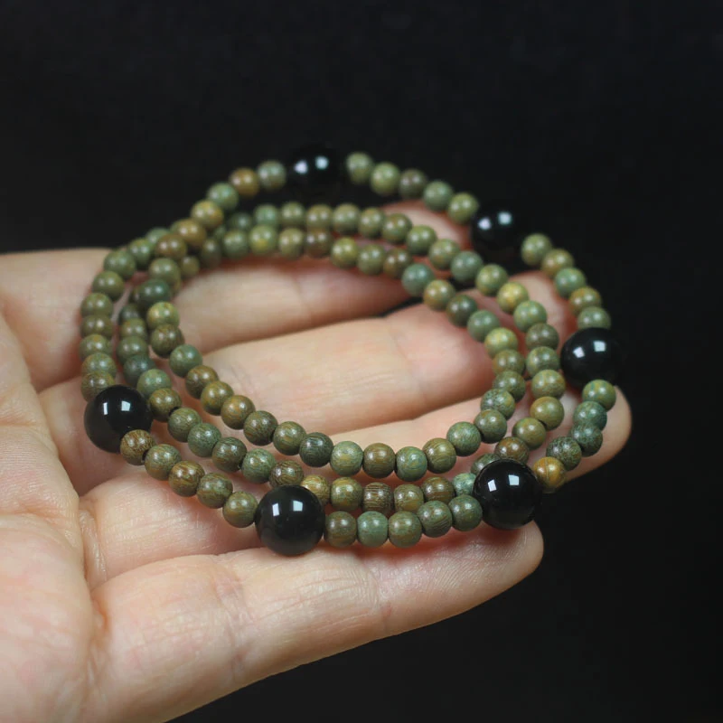 

Green Sandalwood 4mm Multi-loop Bracelet for Women, Artistic Style Wooden Buddhist Bead Jewelry