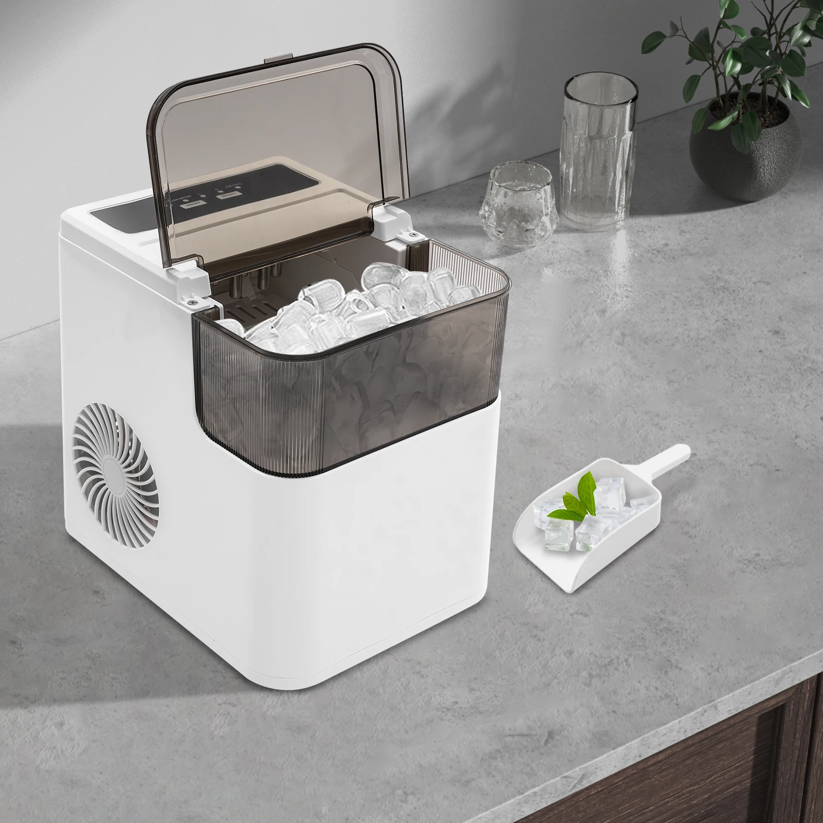 

Small Home Ice Maker, Large&Small Ice Cube Option Large Ice Storage Capacity Intelligent Monitoring for Home Cafe Office Camping