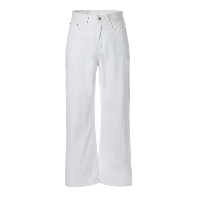 

Summer Creamy-white Jeans Men's Loose Straight Trend Korean Street Fashion Pure Color Casual Versatile Wide-Leg Pants