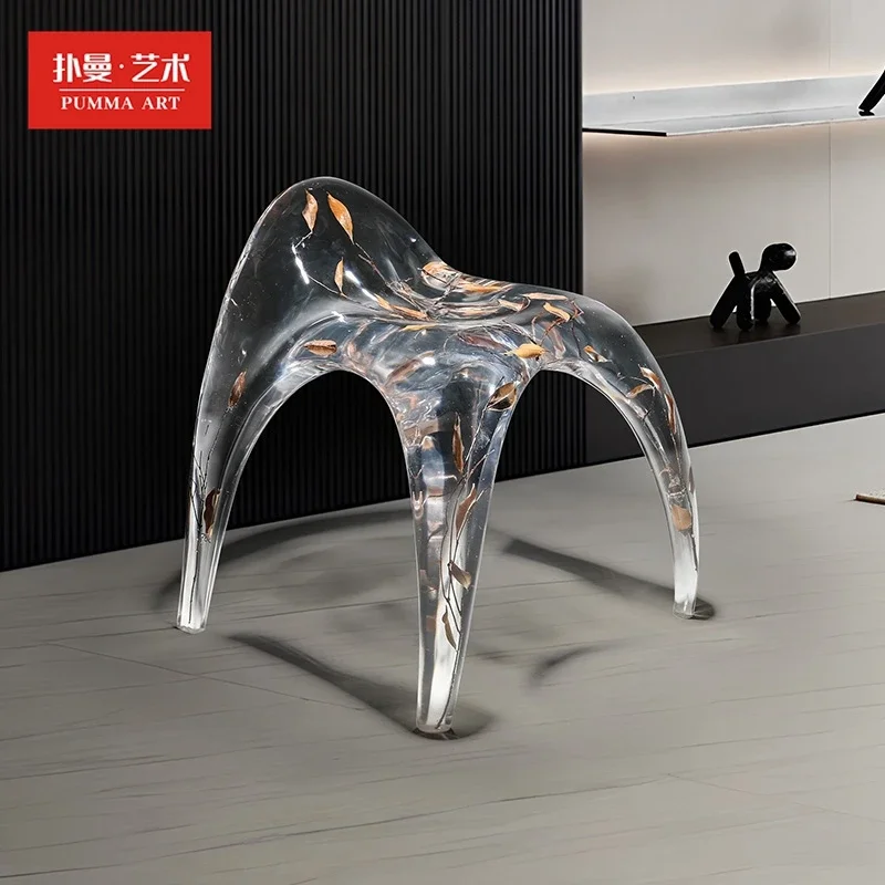 A  Crystal transparent resin modern light luxury Gaudi leisure chair low stool