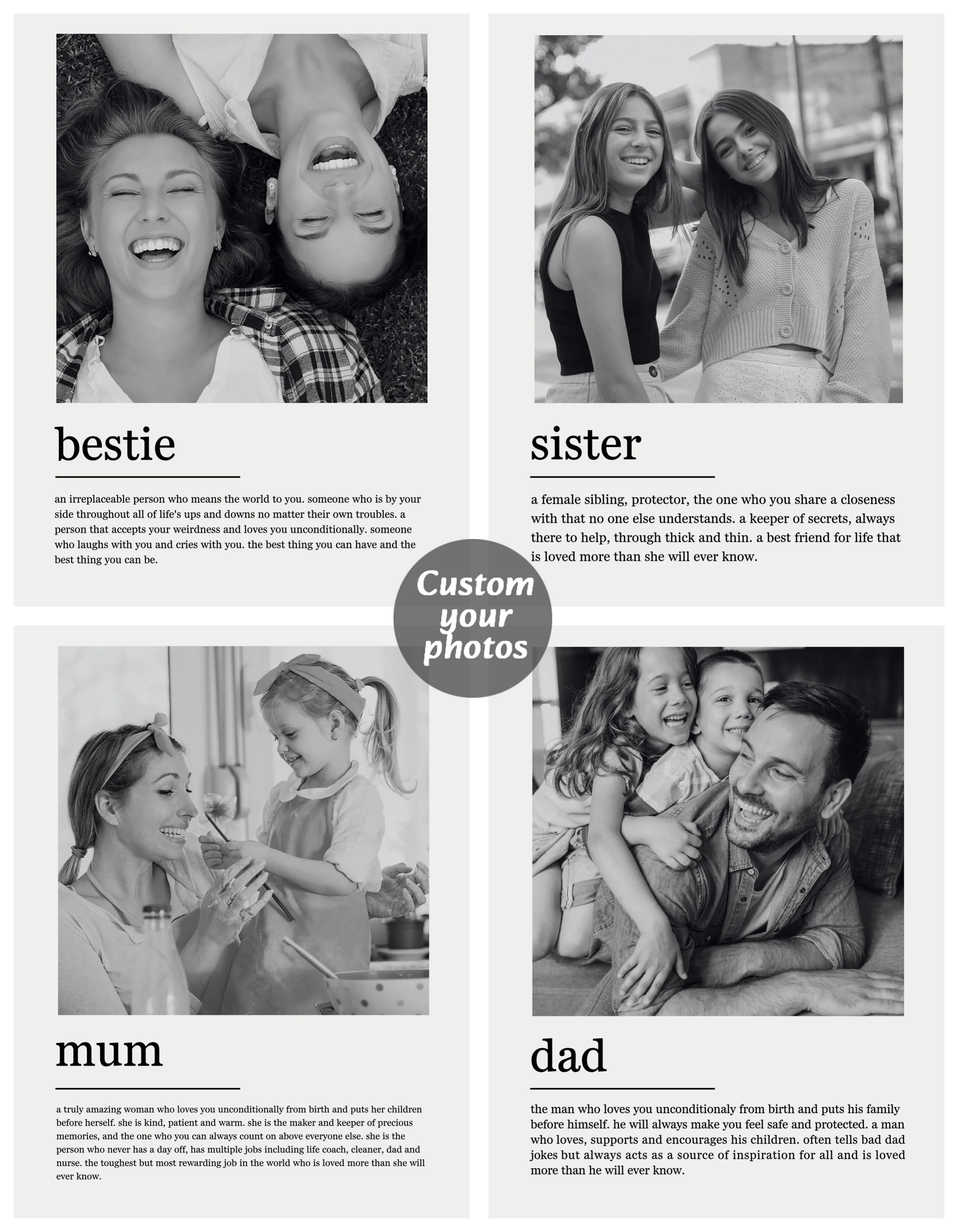 Custom Family Photo Canvas Painting Personalized Family Couple Wall Poster Picture for Home Decor Father's Day gift for Mother