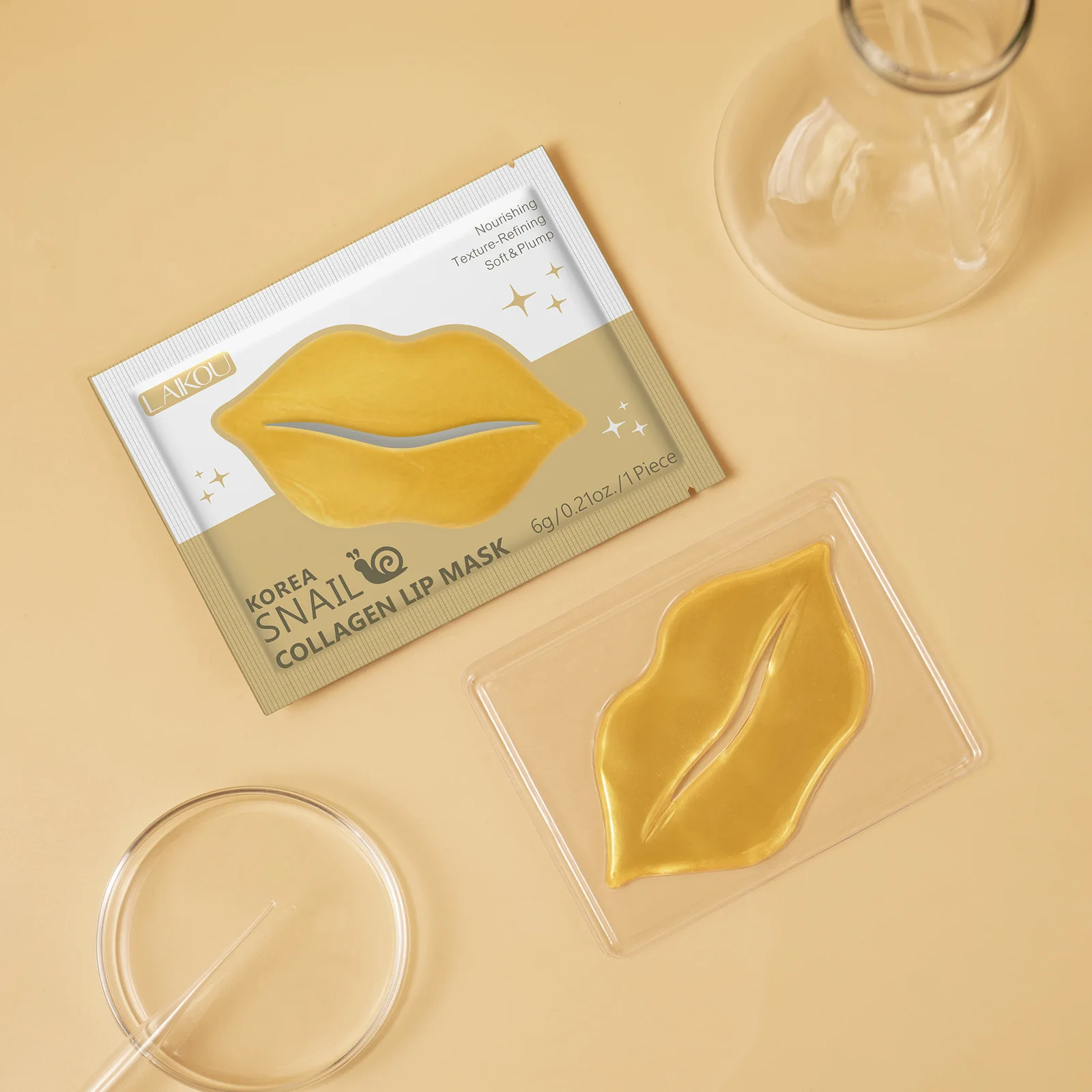 LAIKOU Snail Collagen Lip Patch Korean Moisturizing Lip Mask for Dry Lips Hydrating Collagen Lip Care 10Pcs Individually Wrapped