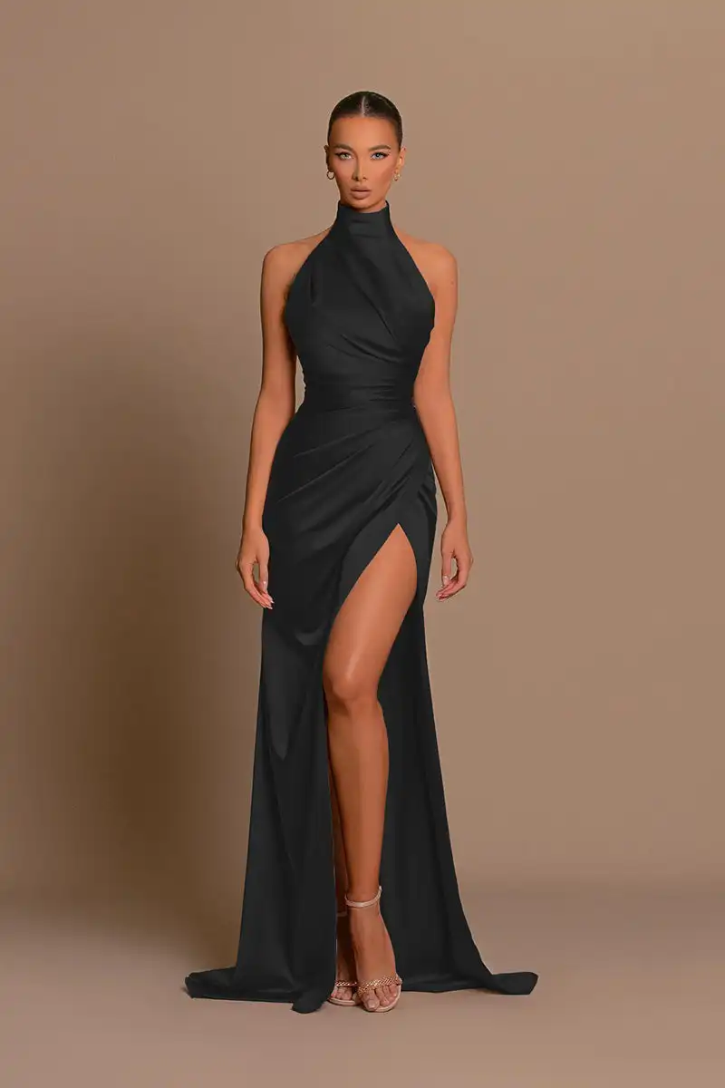 QueensLove-vestido de dama de honor con abertura alta, traje Sexy de noche para fiesta de graduación, plisado, Espalda descubierta, cuello en V, ropa de Club personalizada