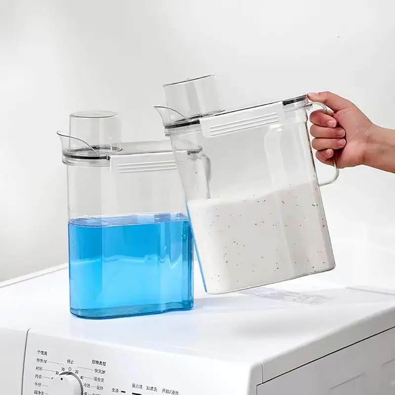 Laundry Detergent Dispenser Airtight Powder Storage Box With Measuring Cup Lid Clear Washing Powder Liquid Container For Fabric