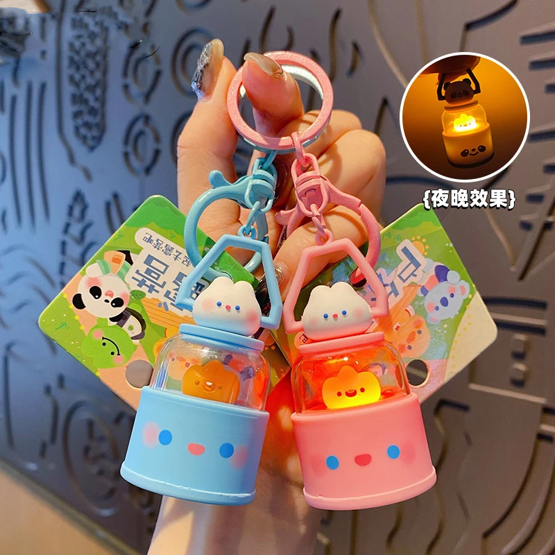 Karikatür Panda tavşan bebek taşınabilir Mini LED anahtarlık aydınlık işık lambası anahtarlık hediye dekorasyon kolye kadınlar kız çocuklar için