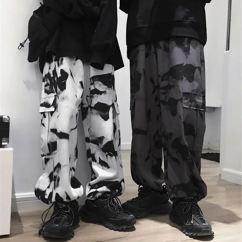 2023 calças tie dye harajuku streetwear perna larga mulheres calças de cintura alta punk oversize estética moda coreana y2k roupas