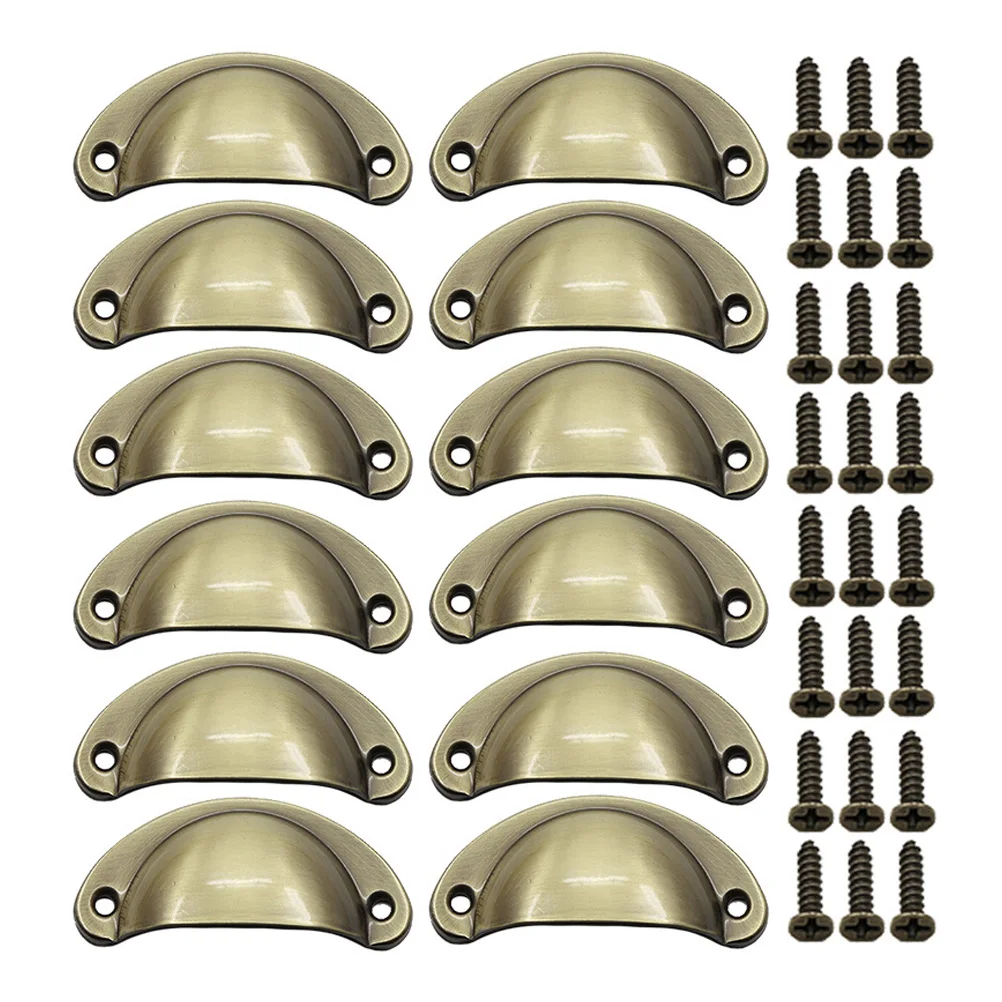 

12pcs Retro Style Cabinet Handles Shell Design Drawer Knobs Durable Decorative Cupboard Pull Handles For Home Furniture