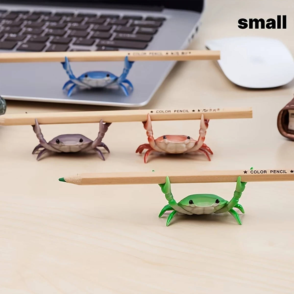 3 Pieces of Cute Mini Crab-Shaped Pen Holders—Weightlifting Design, Desktop Decoration Stand, Bright Colors, Animal Simulation