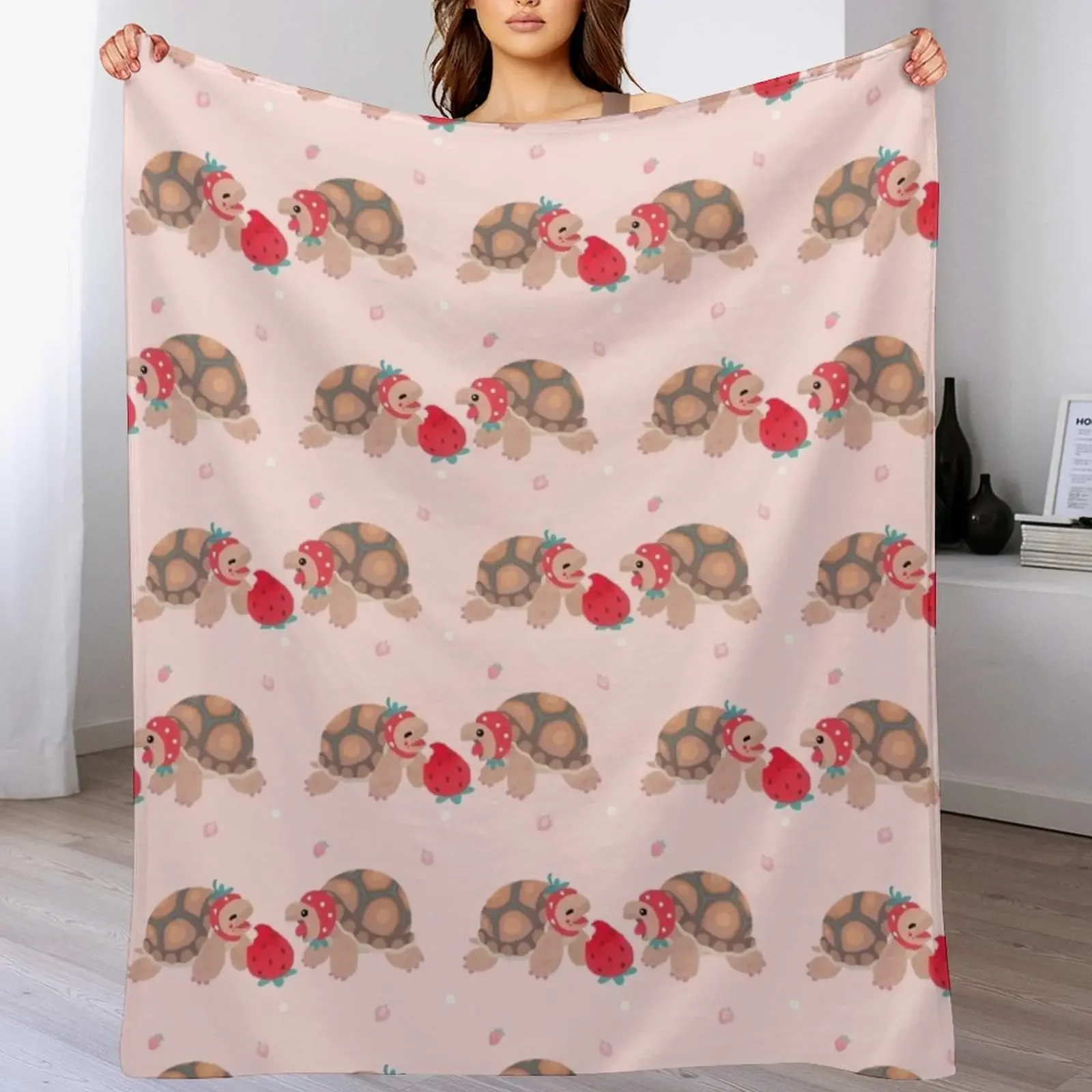 Tortoises love strawberries Throw Blanket for sofa cosplay anime manga Thermals For Travel Blankets