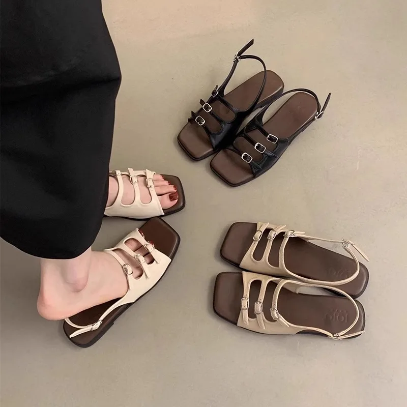 Fashion Sandals Women Summer 2024 New Retro French Fairy Style Beach Seaside Travel Soft Flat Roman Shoes